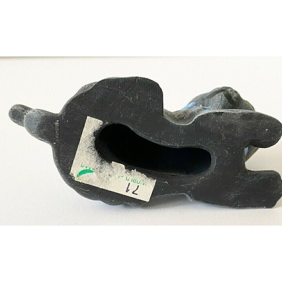 Spooky Black Kitty Cat Figurine Boy Kitten Green Eyes Blue Bow Small Halloween - Picture 6 of 7